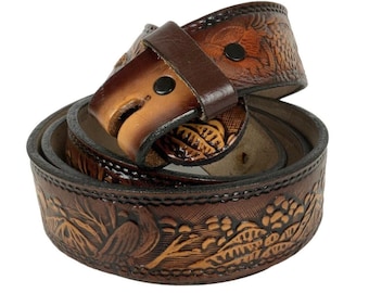 Ceinture western en cuir repoussée à la main marron gaufré aigles cowboy rodeo taille 48