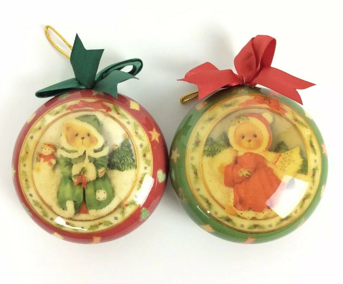 Cherished Teddies Christmas Ornaments Set of 2 Holiday Bears Etsy