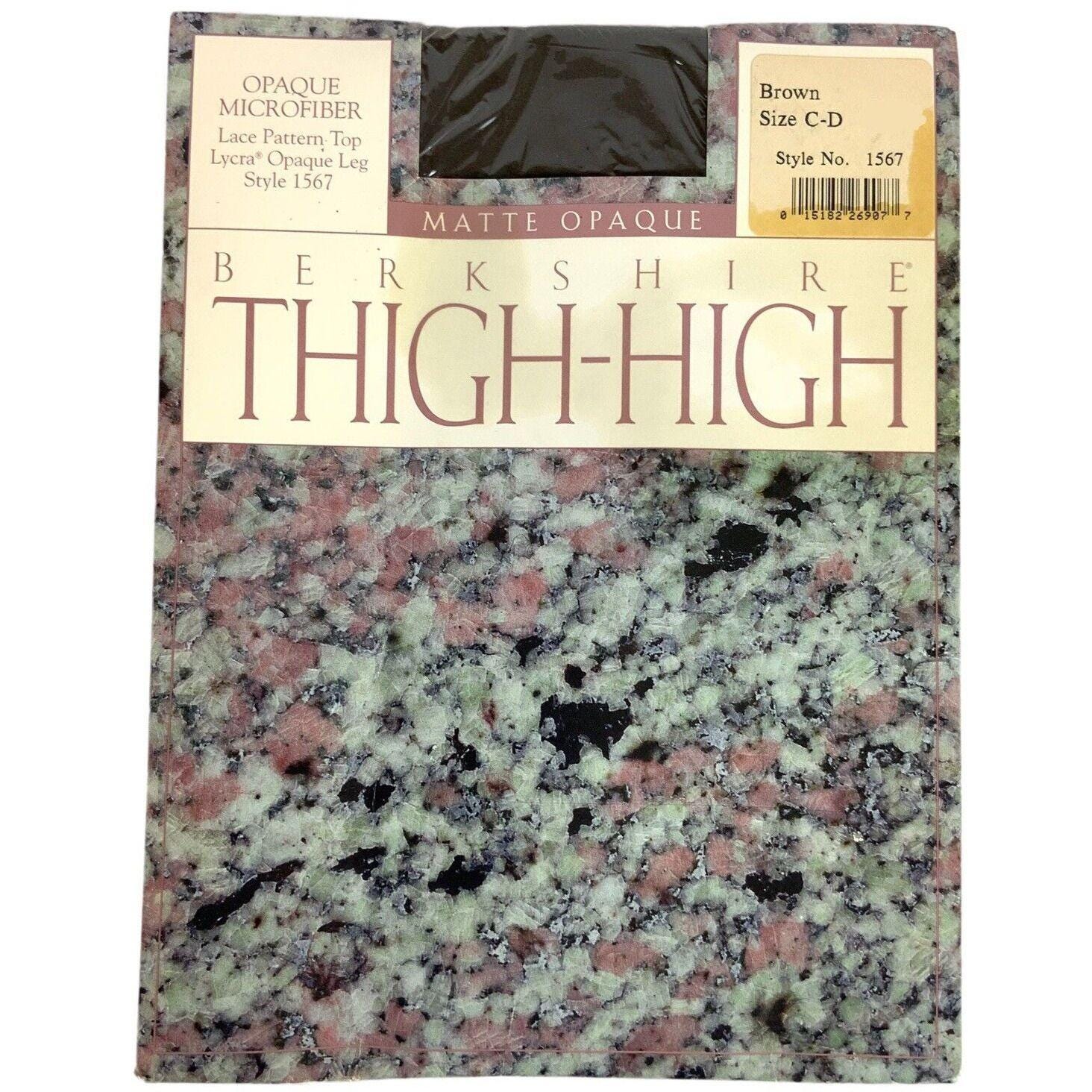 Berkshire Matte Opaque Thigh High Stockings Size CD Brown Lace Pattern Top