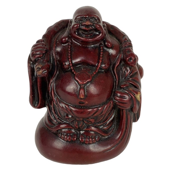 Happy Laughing Buddha Figurine Ho Tai Small Red Resin Buddhist