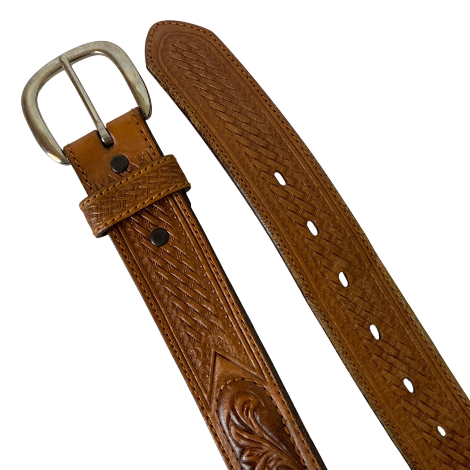 Silver Creek Brown Leather Floral Tooled Western Belt Strap Womens 40 NO Buckle Western Belt Brown Tooled Leather Floral Silver Buckle Size  main image 2