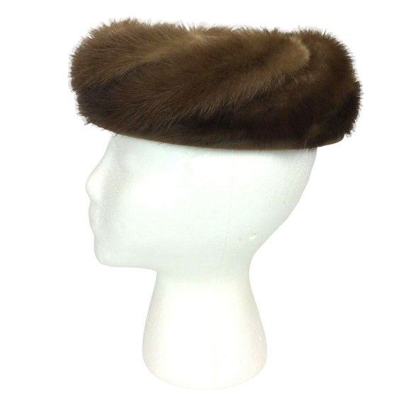 Mink Hat Velvet Pillbox Ladies 22 in Real Fur Bro… - image 4