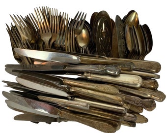 Vintage Estate Mixed Silver Plate Flatware 107 Pieces 11 lbs Forks Spoons Knives