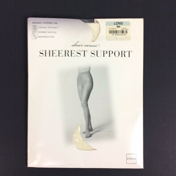 Jcpenney Sheerest Support Pantyhose Long Bone Cream Control Top Reinforced  Toe 