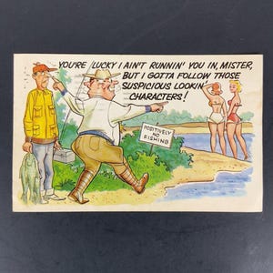 Vintage 1959 Laff Card Postcard Fishing Theme Funny Art Posted Stamped