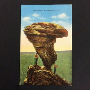 Balance Rock So Idaho ID pocztówka lniana Vtg wysłana w 1952 r.