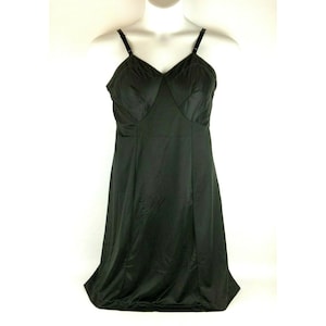 Sears Ladies Full Slip 36 Bust Black Nylon Silky Adjustable Straps Vintage 1960s
