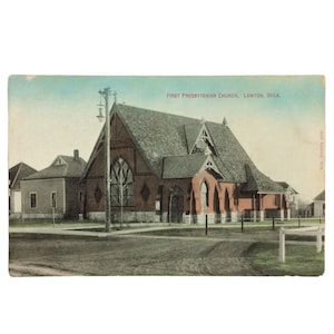 Première église presbytérienne Lawton Oklahoma Carte postale divisée retour non posté
