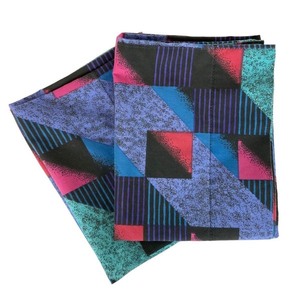 Standard Pillowcase Pair Black Teal Bold Geometric Glam Rock Vintage 80s