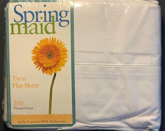 Springmaid Twin Flaches Bettlaken Weiß No-Iron Perkal 200 ThreadCount Vintage New
