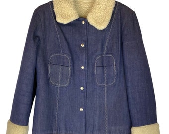 Mackintosh New York Denim Sherpa Lined Jacke Damen Klein Vintage 1970er Jahre