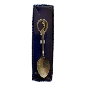 Texas Collectible Souvenir Spoon Gold Boot Charm & State Map Design Silvertone