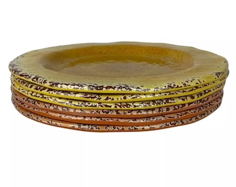 Pier 1 Carmelo Salad Luncheon Plates Set of 6 Yellow Orange Crackle Melamine