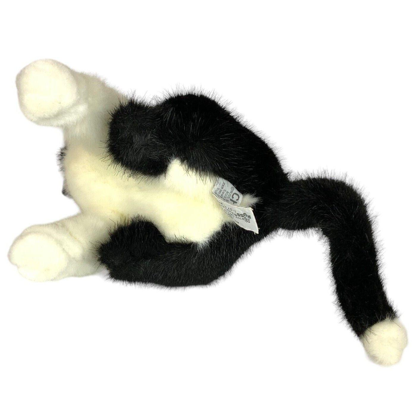 Russ Berrie Checkers Cat Plush Black White Stuffed Animal 10 Inch