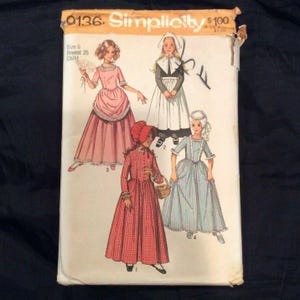 Vintage 1970 Simplicity 9136 Girls Prairie Colonial Costume Sewing Pattern Size 6