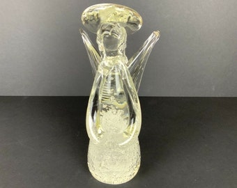 Art Glass Angel Figurine Clear Bubbles Halo Detailed Wings Hair Inspirational