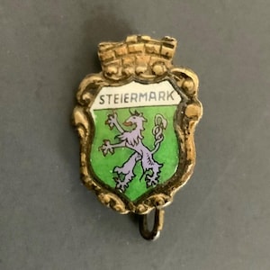 Vintage Steiermark Lapel Pin Badge With Lion Crest & Gold Frame Austria Souvenir