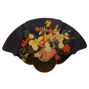 Vintage Blumen faltende Handfächer Werbekarte Vanity Shop Denton TX 1950er Jahre