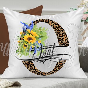 Leopard & Sonnenblumen Split Letter O Sublimation Design, 13 x 13, Monogramm bereit, für Tassen, Kissen, Fußmatten, etc, Sublimation Design