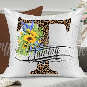 Leopard & Sonnenblumen Split Letter T Sublimation Design, 13 x 13, Monogramm bereit, für Tassen, Kissen, Fußmatten, etc, Sublimation Design