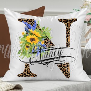 Leopard & Sonnenblumen Split Letter N Sublimation Design, 13 x 13, Monogramm bereit, für Tassen, Kissen, Fußmatten, etc, Sublimation Design
