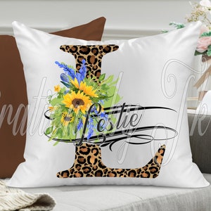 Leopard & Girasoles Split Carta L Diseño de Sublimación, 13 x 13, Monogram Ready, Para Tazas, Almohadas, Doormats, Etc, Diseño de Sublimación