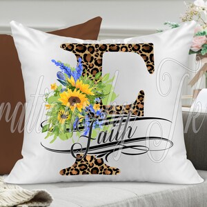 Design de sublimação de leopardo e girassóis com letra F dividida, 13 x 13, pronto para monograma, para canecas, travesseiros, capachos, etc., design de sublimação