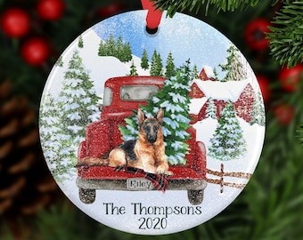 Christmas Ornament Gift For Family German Shepherd And Jeep CJ-5-1973 XMas Ornament Dog Lover Ornament Jeep Lover Ornament Funny Gift