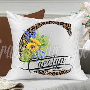 Leopard & Sonnenblumen Split Letter C Sublimation Design, 13 x 13, Monogramm bereit, für Tassen, Kissen, Fußmatten, etc, Sublimation Design