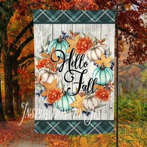 Hello Fall Pumpkin Wreath Garden Flag Design, Fall Flag, Autumn Flag Design, Sublimation Design, Printable Artwork, Sublimation, Fall