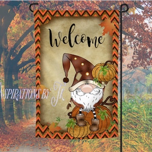 Welcome Gnome Fall Garden Flag Design, Autumn Flag, Welcome Garden Flag Design, Sublimation Design, Printable Artwork, Sublimation, Autumn