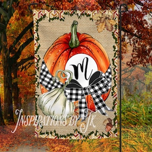 Monogram Pumpkin Fall Garden Flag Design, Ready to Personalize, Autumn Flag Design, Sublimation Design, Printable Artwork, Sublimation, Fall