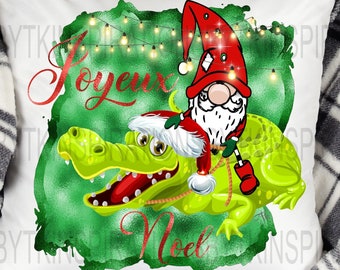 Joyeux Noel Gnome & Alligator Sublimation Design, 13 x 13 Design, Cajun Christmas, Digital Design, Sublimation Download, Sublimation