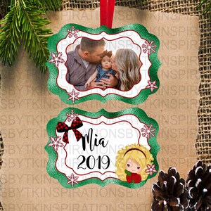 Christmas Little Girl Bundle Ornament Design, Insert your on Photo, Ready to Personalize, Benelux Shape, Set of 6, Sublimation Design,
