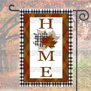 Fall Leaves &quot;HOME&quot; Garden Flag, Autumn Flag, Farmhouse Fall Flag, Sublimation Design, Printable Artwork
