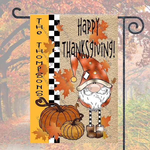 Gnome, Fall Happy Thanksgiving Garden Flag Design, Thanksgiving Flag, Sublimation Design, Printable Artwork, Sublimation, Autumn Gnome