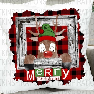 Reindeer Merry Christmas Sublimation Design, 13 x 13 Design,  Buffalo Plaid, Reindeer Christmas, Digital Design, Sublimation Download
