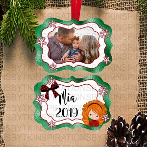 Christmas Little Girl Red Hair Ornament Design, Insert your on Photo, Ready to Personalize, Benelux Shape, Set of 2, Sublimation Design,