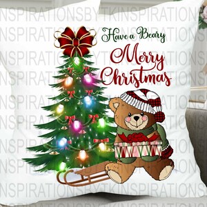 Bear Merry Christmas Design, Beary Merry Christmas, Great for a Pillow Design, Sublimation Download