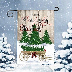 Country Christmas Garden Flag, Merry Christmas Flag with Wagon, Farmhouse Christmas, Sublimation Design, Printable Artwork