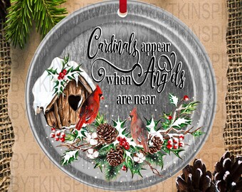 2 Cardinals Appear When Angels are Near on Aluminum Ornament Designs, Farmhouse Christmas Ornament, Ready to Personalize, Sublimation Design