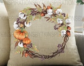 Fall Autumn Pumpkin Wreath Design, Printable Artwork, Sublimation Download, 300 dpi PNG, Graphic Design