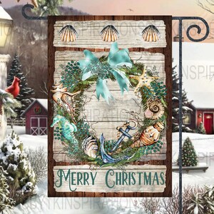 Sea Shell Wreath Merry Christmas Flag Design, Beach Merry Christmas, Sublimation Download, Sublimation