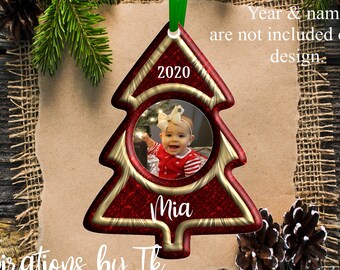 Red Tree Ornament Design, Christmas Tree Design, Ready to add Photo & Personalize, Sublimation Design, Fits Seaside Sass Design Blank