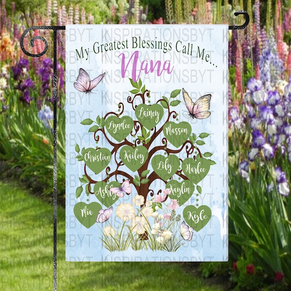 Garden Flag Design, Tree of Hearts Sublimation Design, Customize with Your choice of Names, Includes Heart Ornament, Sublimation Downloads