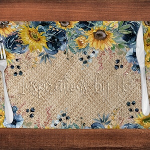 Sunflowers & Blue Placemat, Cutting Board Design, Sunflower Placemat, Farmhouse Design, Sublimation Down, 300 DPI, Digital Design
