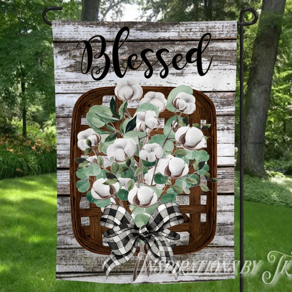 Blessed Cotton & White Wood Garden Flag Design, Cotton, Farmhouse Flag Design, Spring Summer Flag, Sublimation Download, Digital Design