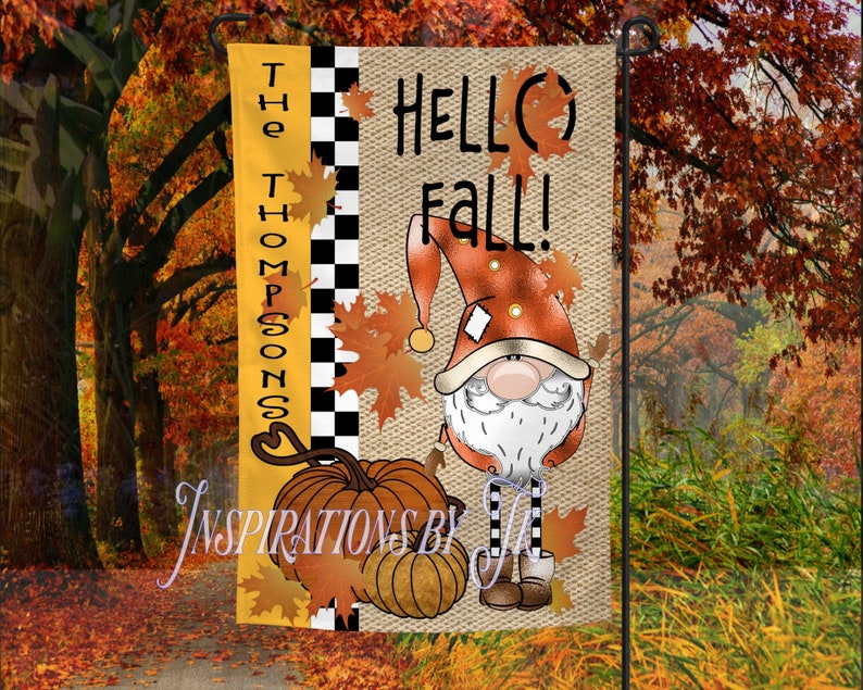Download Gnome Hello Fall Garden Flag Design Autumn Flag Ready to ...