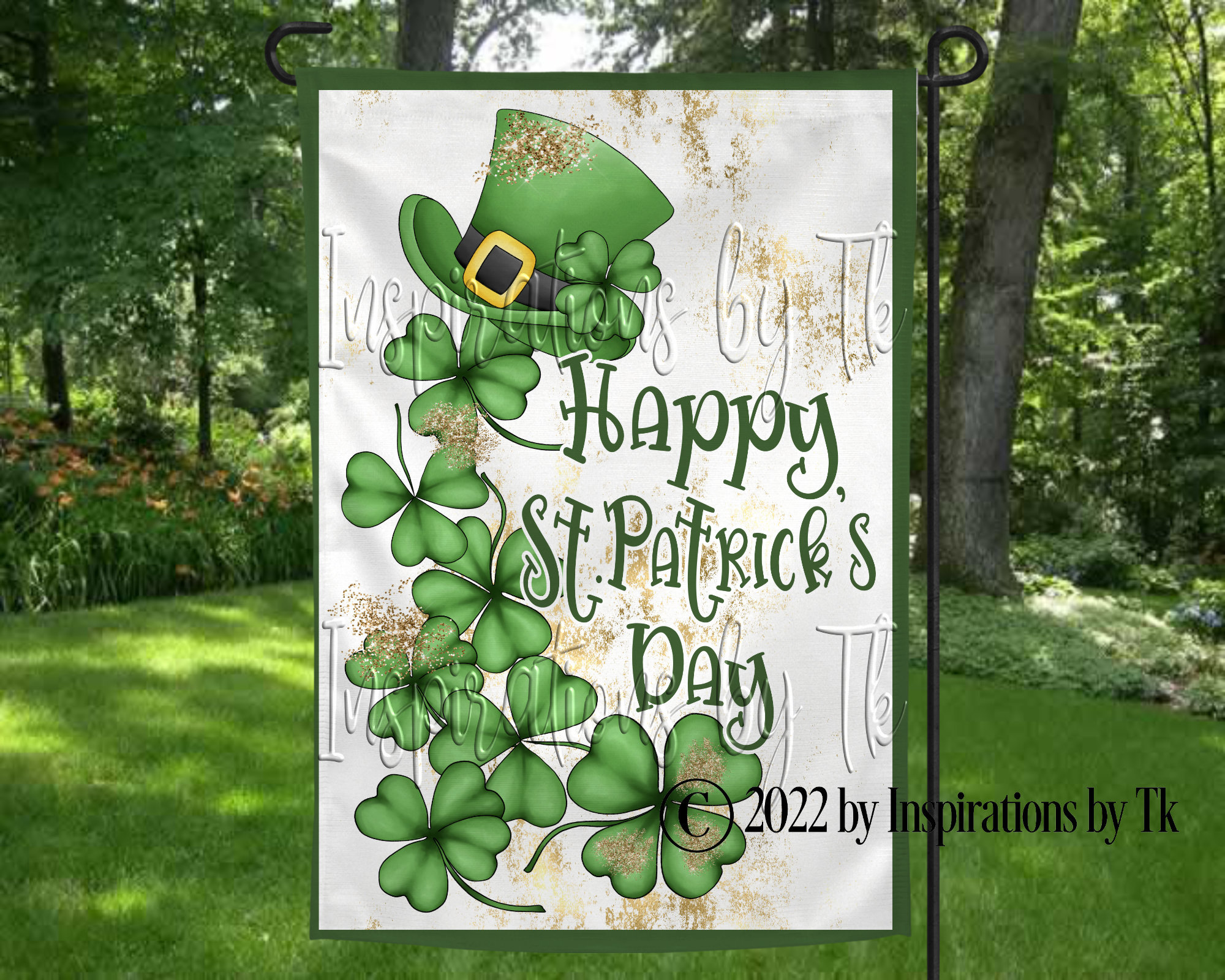 BLKWHT St. Patricks Day Gartenflagge 30x45 Cm, Doppelseitig, Jute, Kleeblatt-Design