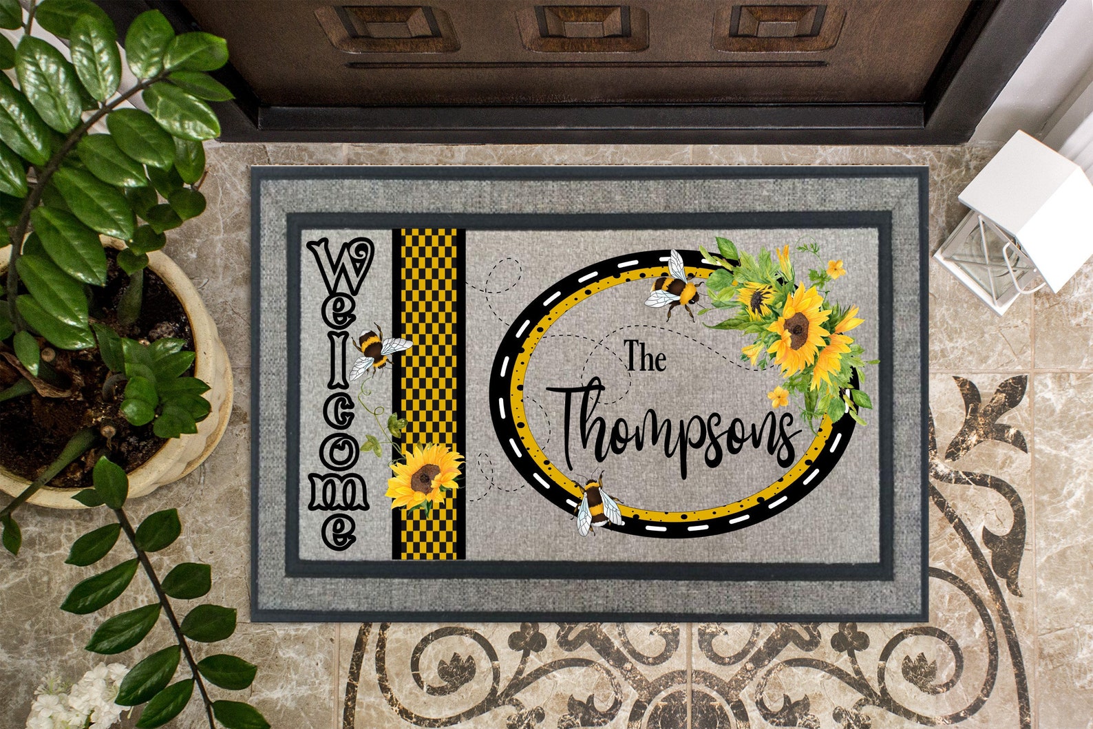 Bumble Bees & Sunflowers Door Mat Design Spring Etsy